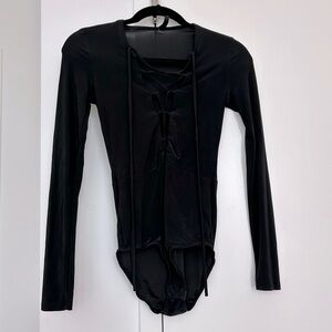 Long Sleeve Deep-V Lace Front Bodysuit